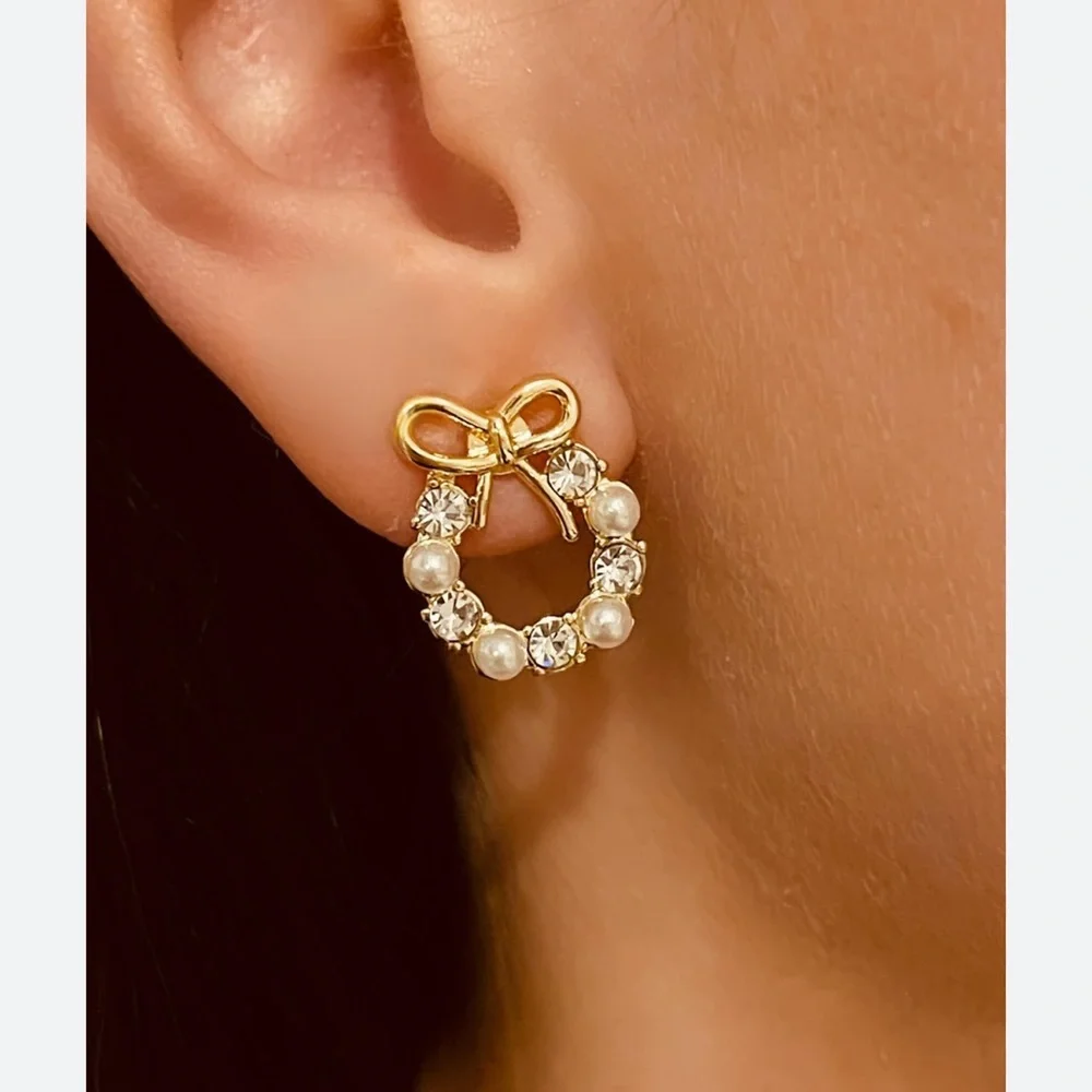 Elegant Gold and Silver Bow Earrings - Picture 1 of 3